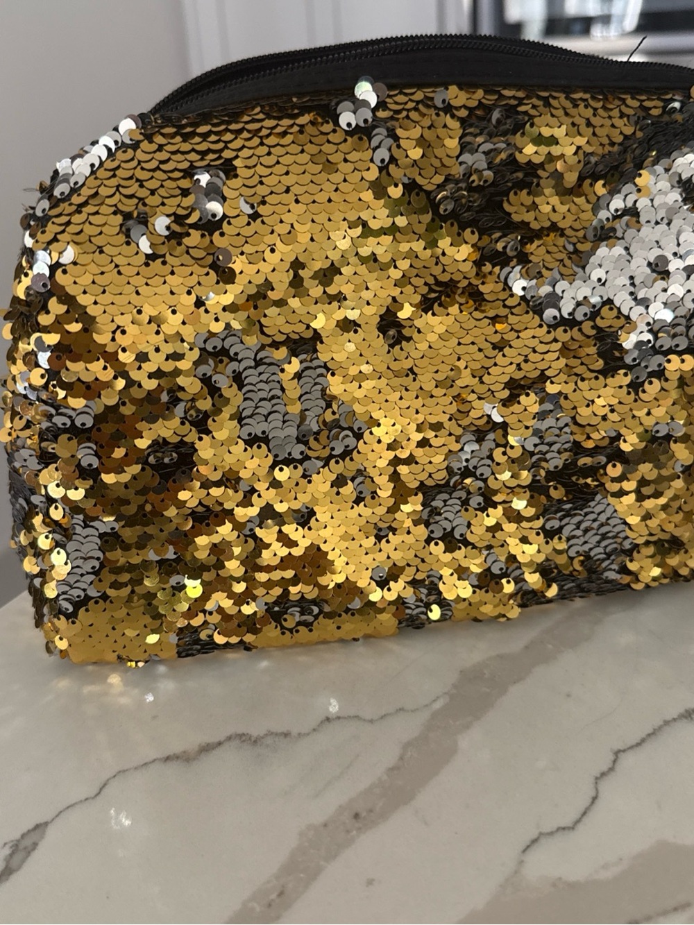 Cosmetic Makeup Bag - Sequins Black Gold Silver